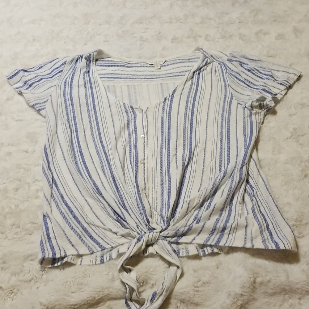 Lucky Brand Top Womens Size Medium Beachy Tie Front Striped Beach Summer